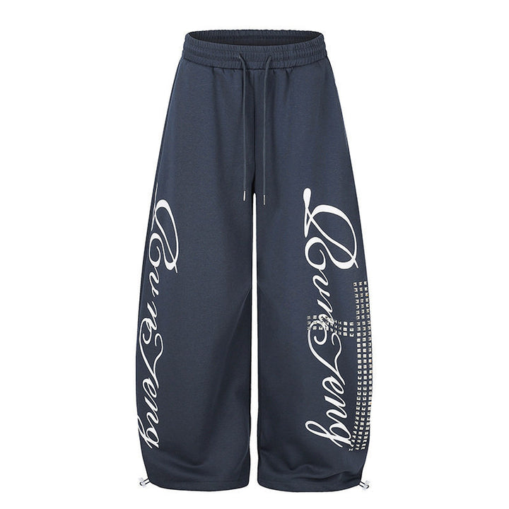 Women's Palazzo Sweatpants in Culotte Style with High Waist, Drawstring, Text Print and Rhinestone Trim Amarae