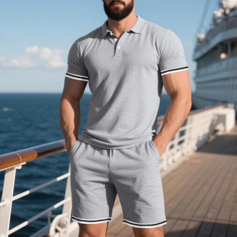 For men sporty polo shirt with contrasting sleeve edges and Lune London shorts