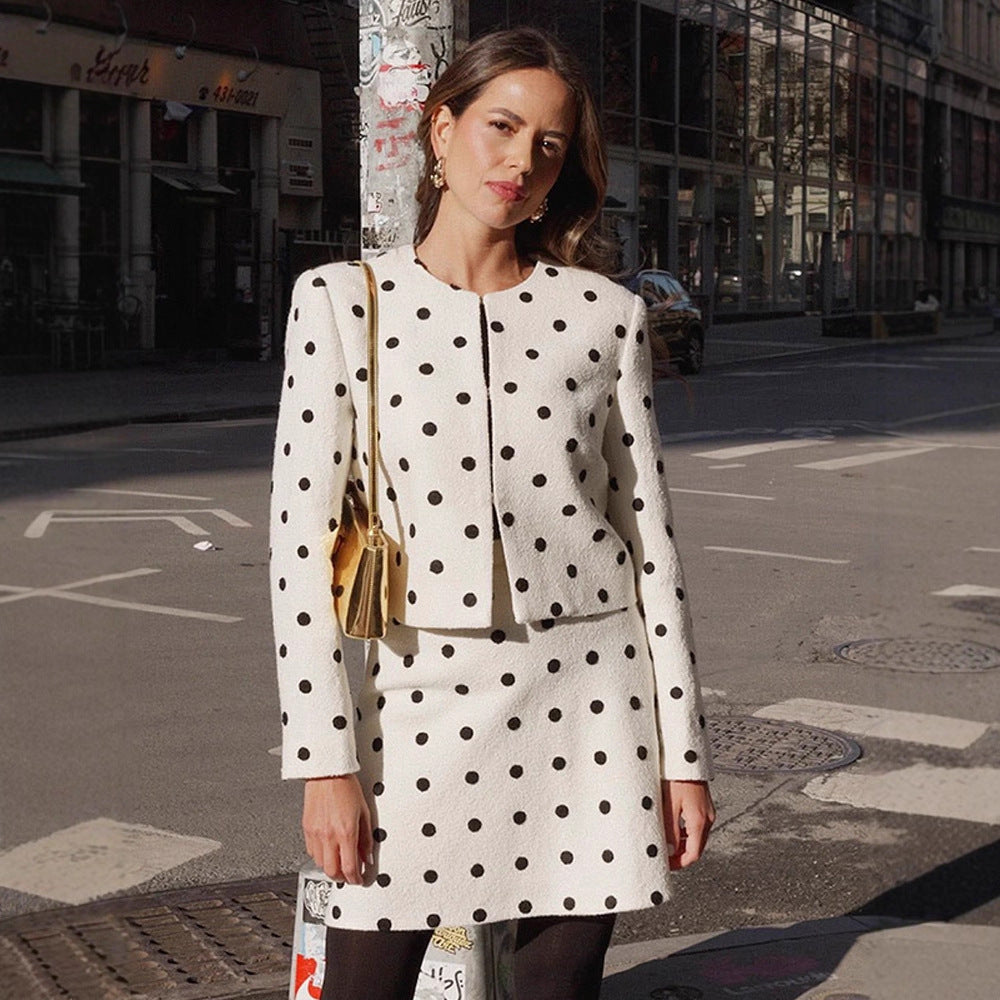 Women Two-Piece Boucle Set with Cropped Jacket and A-Line Mini Skirt Amarae