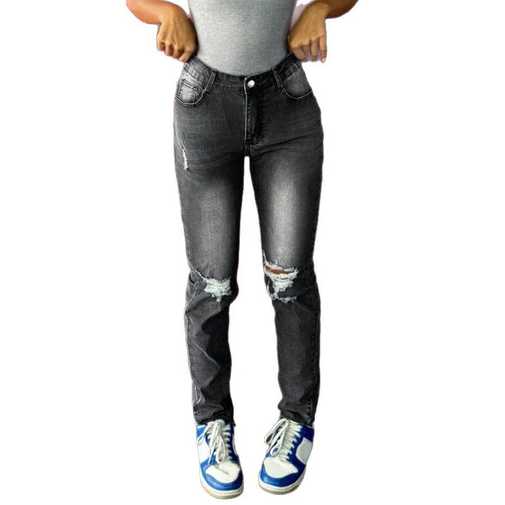 Women's waist-fitting stretch skinny jeans with distressed knees and five-pocket design Amarae