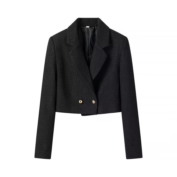 Women's Cropped Bouclé Tweed Blazer with Boxy Silhouette and Golden Decorative Buttons Amarae