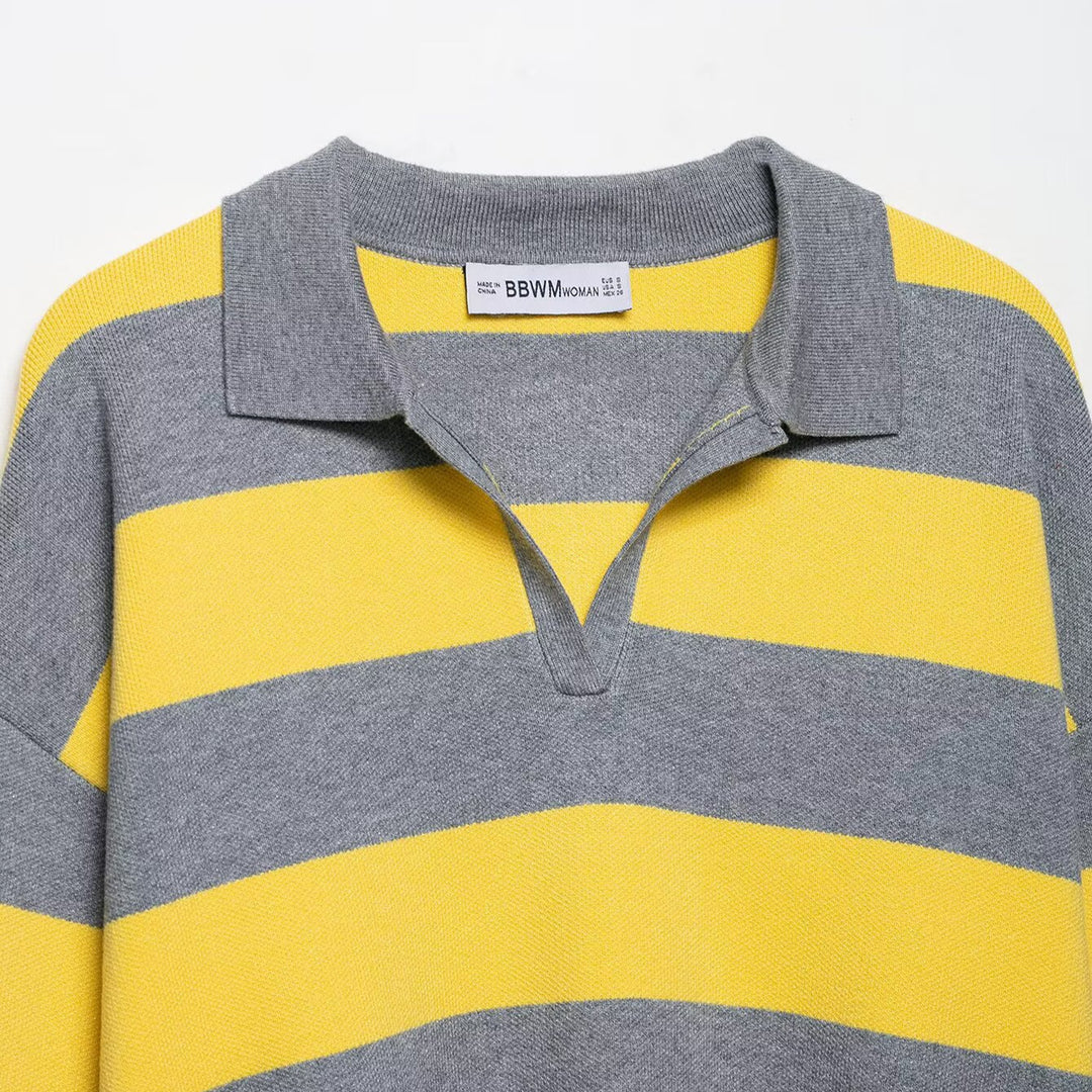 Casual sweater for women with a modern collar and striking stripes Lune London