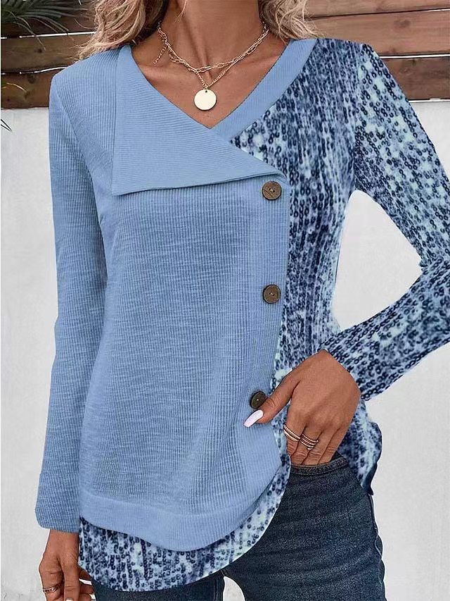Women's long sleeve shirt with asymmetrical collar and decorative button details Lune London