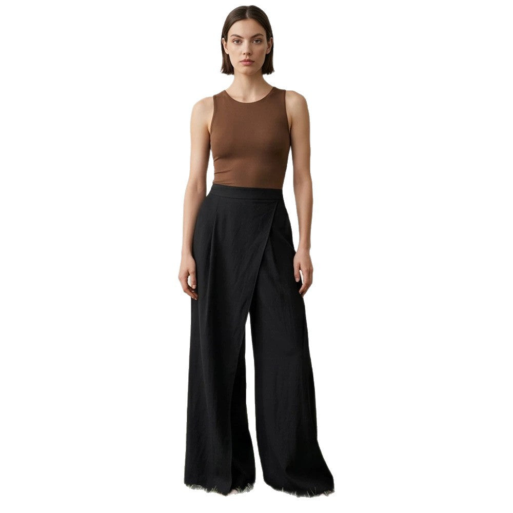 Women's High-Waist Wrap Palazzo Pants with Wide Leg and Flowing Linen Look Amarae