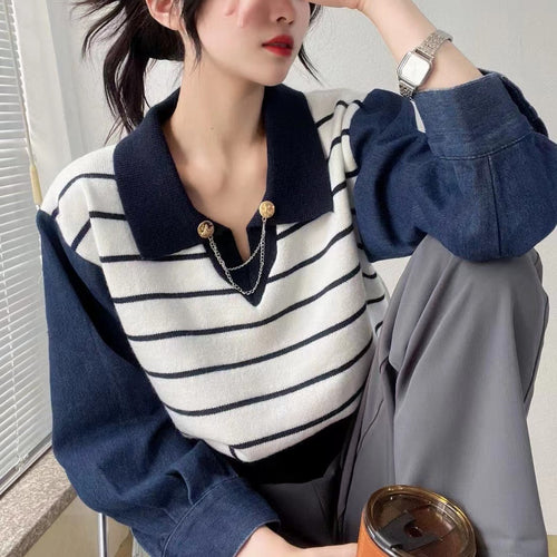 Pull polo élégant pour femmes avec col contrasté et détails de boutons décoratifs Chic & Stil