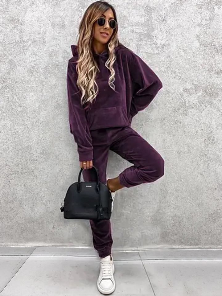 Lune London women's sport velvet loungewear set with hood and elastic waist