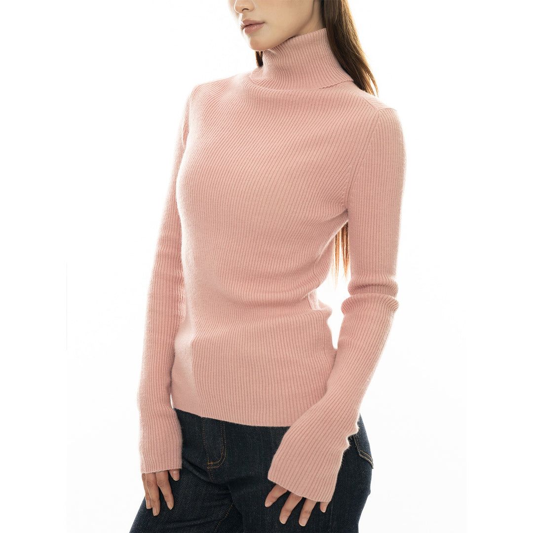 Women's Figure-Hugging Ribbed Turtleneck Sweater made of Fine Knit Amarae