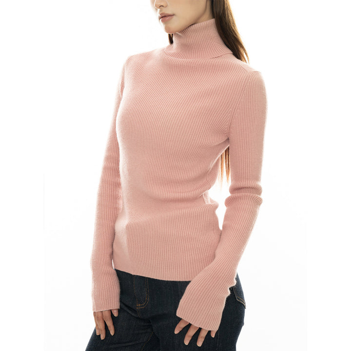 Women's Figure-Hugging Ribbed Turtleneck Sweater made of Fine Knit Amarae