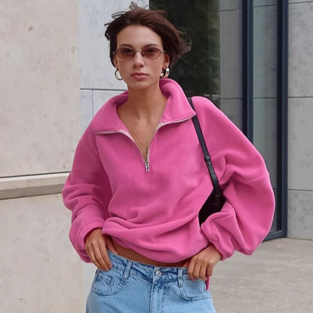 Oversized fleece pullover for women with half-zip and relaxed fit Lune London