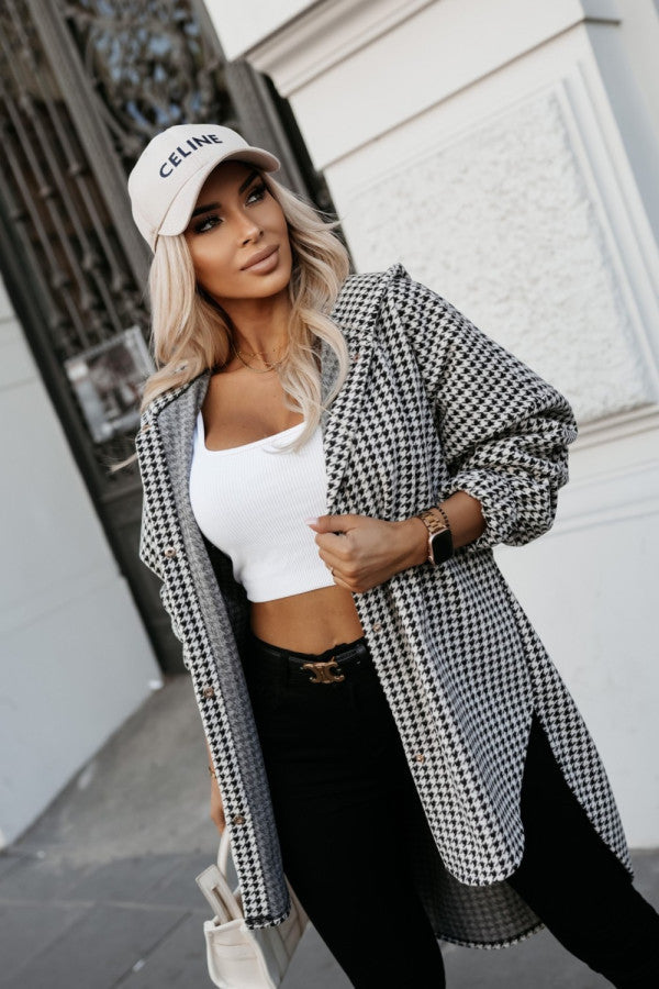Oversized shirt dress for women with a modern check pattern Lune London