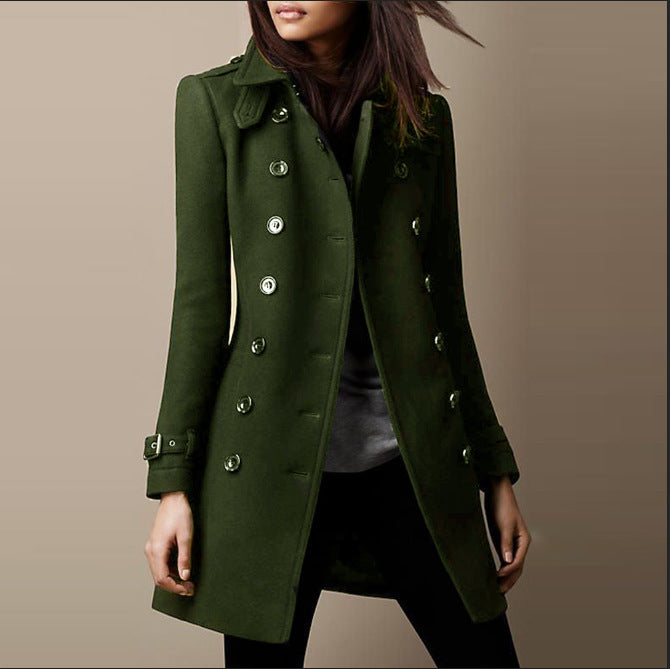 Ladies elegant and fashionable coat with double-breasted buttons and practical lapel Lune London