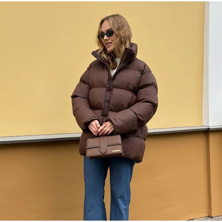 Women oversized high puffy quilted jacket with detachable zipper and kangaroo pockets Amarae