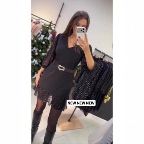 Robe élégante pour dames avec des manches bouffantes transparentes et une ceinture de fermeture Chic & Stil