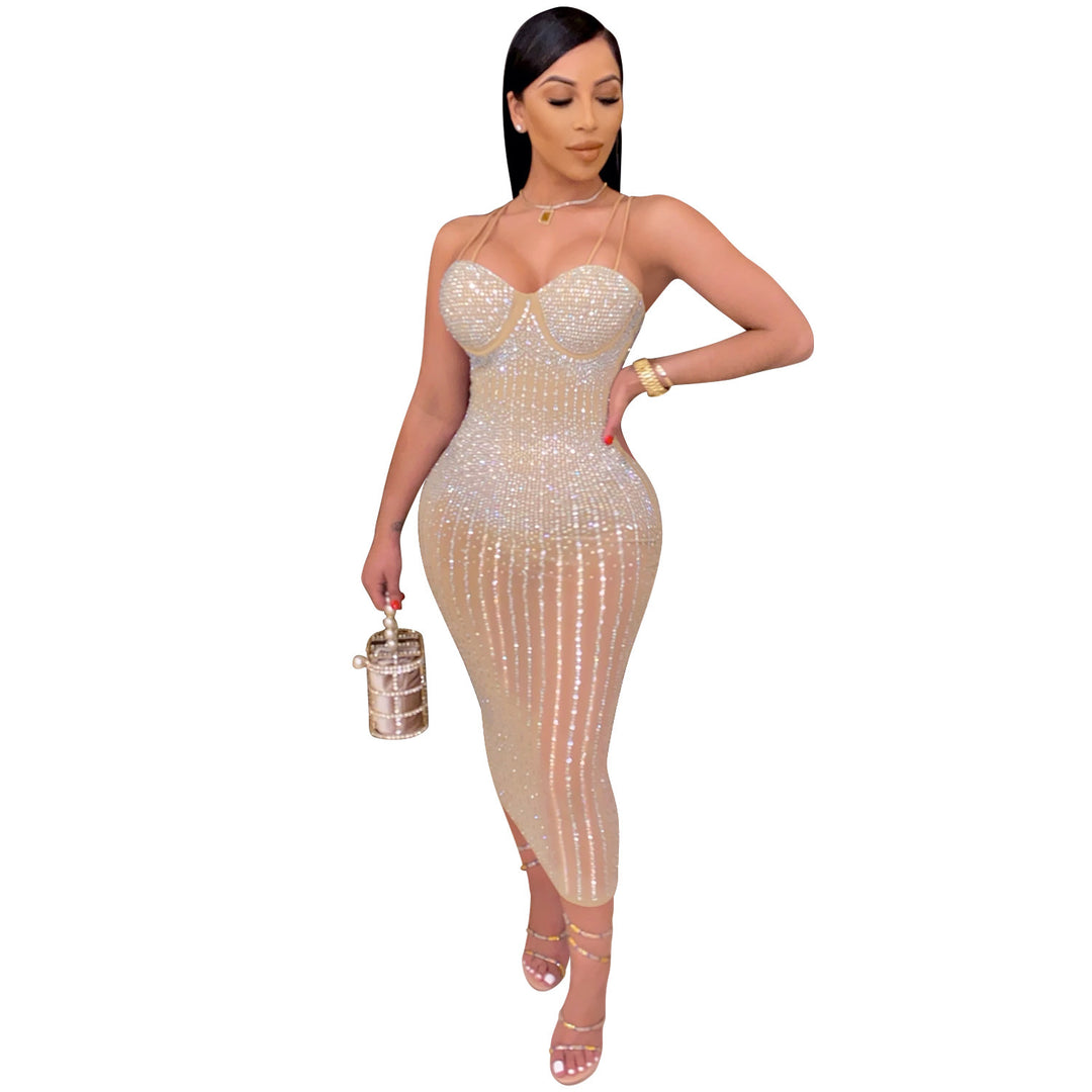 Fitted dress for women with rhinestone embellishment Lune London