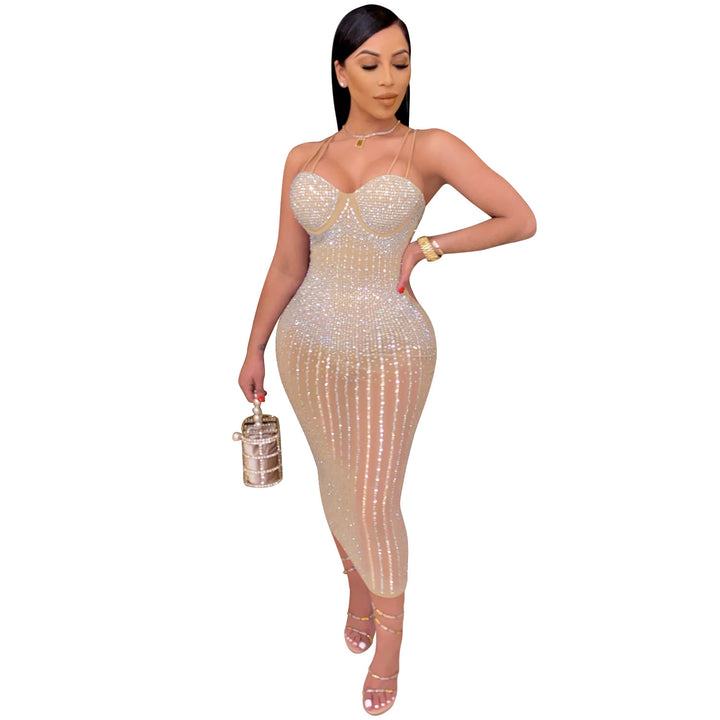 Fitted dress for women with rhinestone embellishment Lune London
