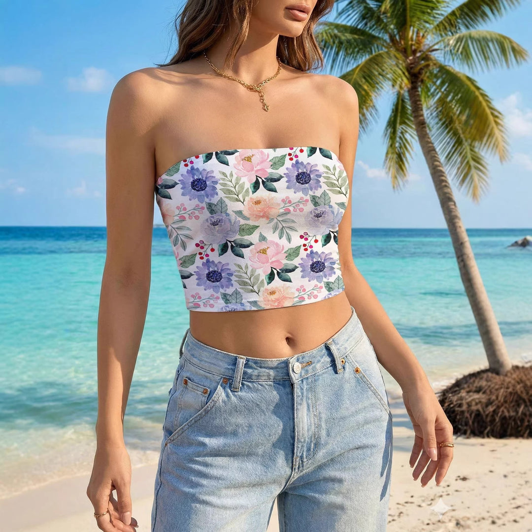 Women's bandeau top with vibrant floral design Lune London