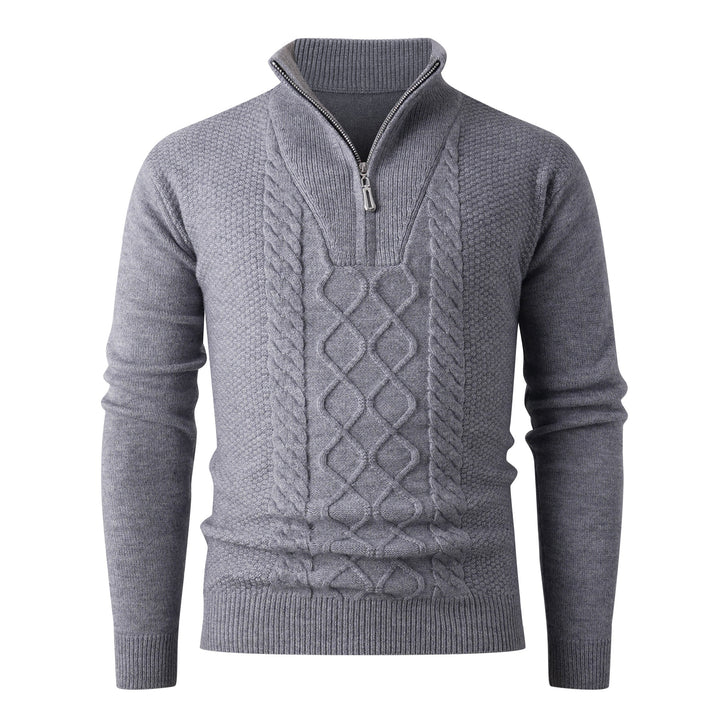 Thick knit pullover for men with a modern high collar and functional zipper Lune London