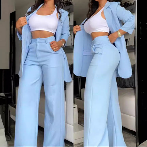 Ladies Elegant wide pants and fitted blazer Set Amarae