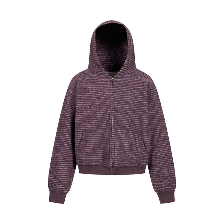Women's short-cut hooded zip jacket with horizontal stripe relief and elastic waistband Amarae