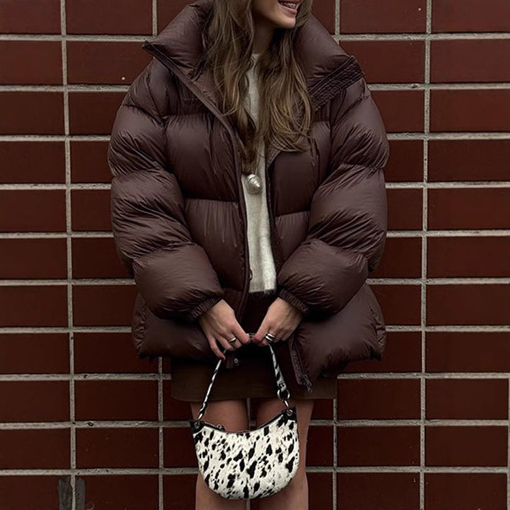 Oversized women's down jacket with high collar and pockets Lune London