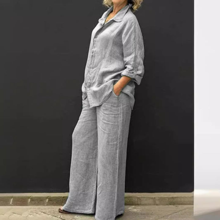 Women's Relaxed Linen Set with Oversized Shirt and Wide Palazzo Pants Amarae