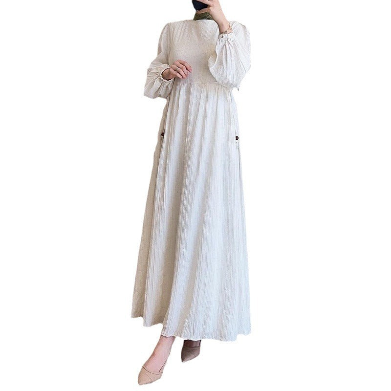 Maxi dress for women with textured design and puff sleeves Lune London