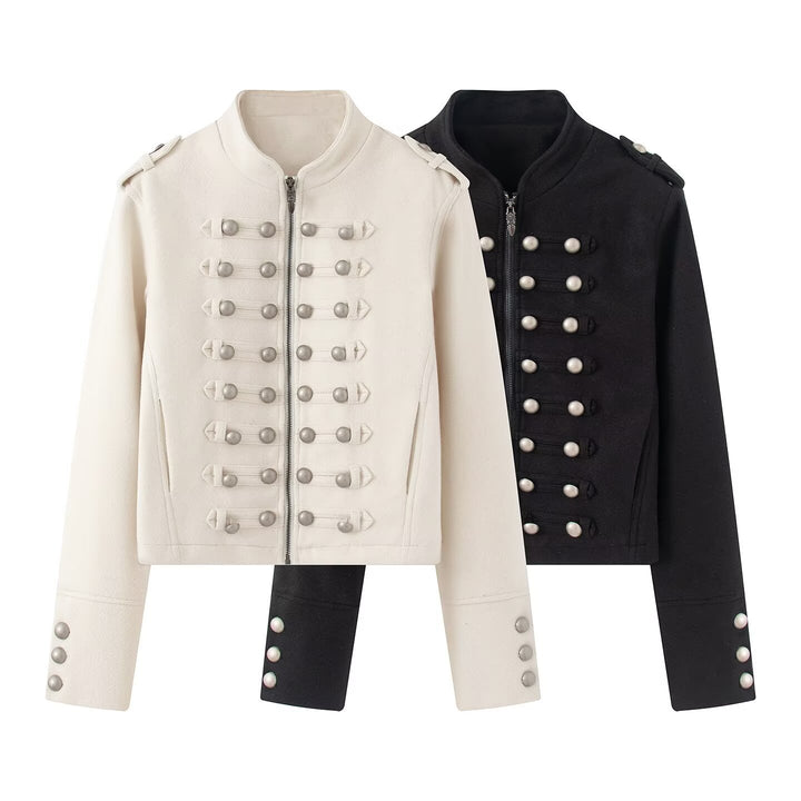Women's short military-inspired jacket with decorative button plackets Amarae