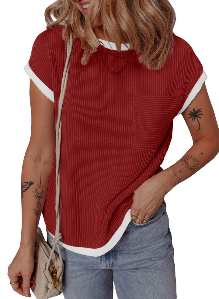 Boxy textured T-shirt for women with pocket Lune London