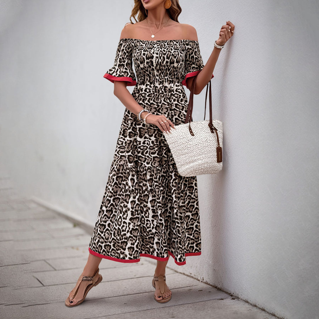 Maxi dress with ruffles and off-the-shoulder for women with detailed ruffled hem Lune London