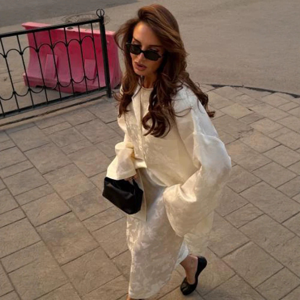 Women's Oversized Silk Look Blouson Coat with Wide Lapels and Boxy Silhouette Amarae
