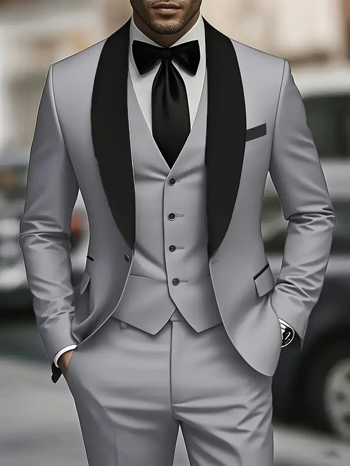 Elegant men's three-piece suit set with satin vest Lune London