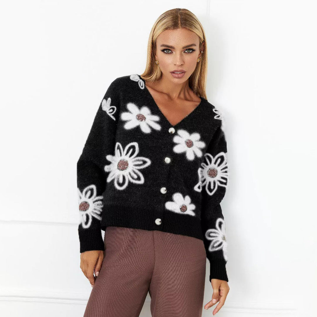 Ladies trendy knitted cardigan with floral applications Lune London