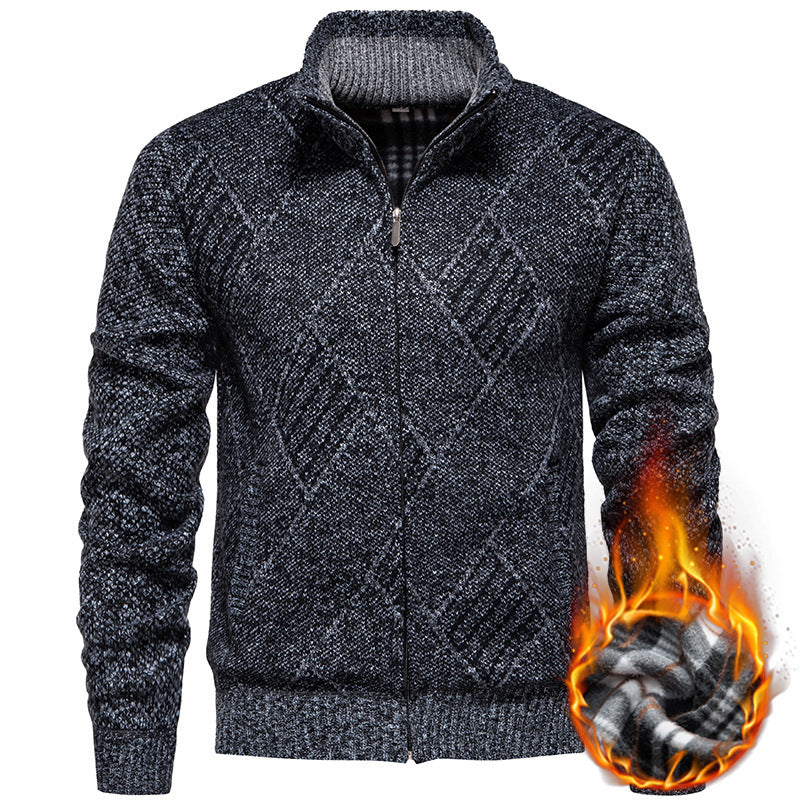 Men's knitted jacket with stand-up collar and unique braid design Lune London