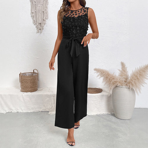 Woman Elegant Jumpsuit Decorated with Chic Flowers and Style