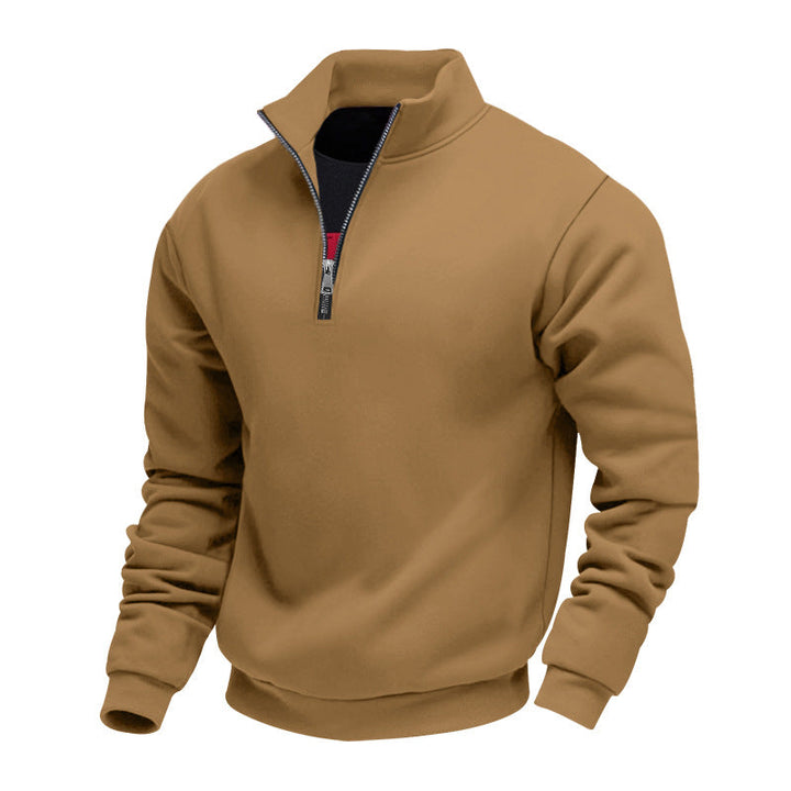 Men's Lightweight Fleece Pullover with Stand-Up Collar and Half-Length Zipper Amarae