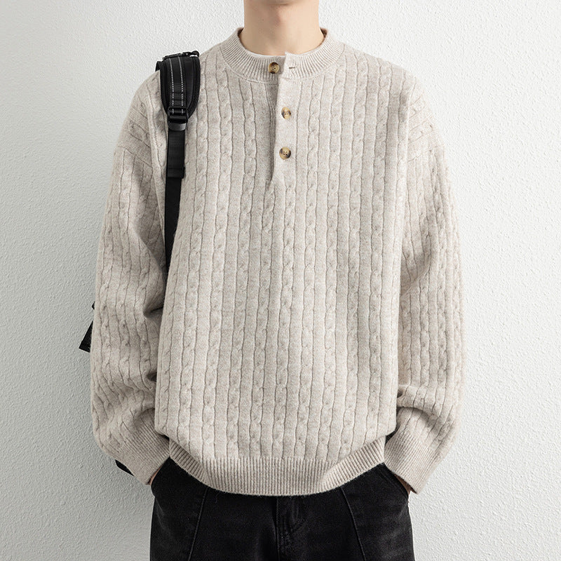 Knitted sweater for men with button details and textured surface Lune London