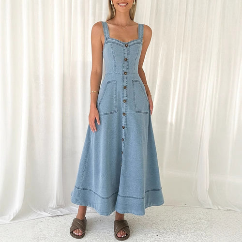 Maxi dress for women with button details and practical pockets Amarae