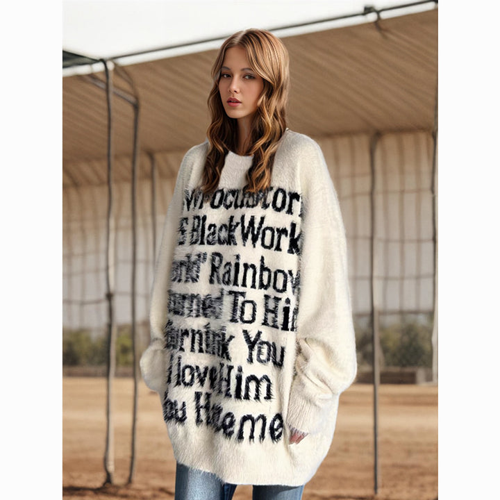 Elegant oversized sweater for women with creative inscription Lune London