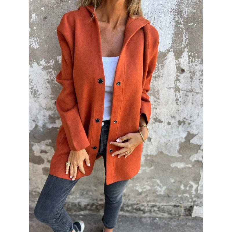 Women's Midi Length Oversized Coat made of Wool Blend with Clear Button Placket and Minimalist Lapels Amarae