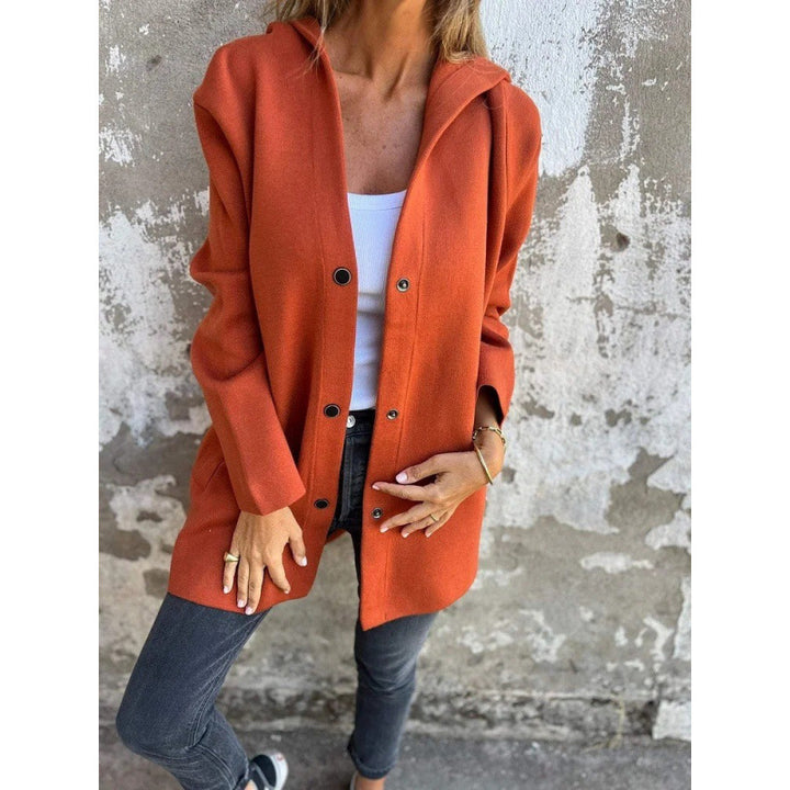 Women's Midi Length Oversized Coat made of Wool Blend with Clear Button Placket and Minimalist Lapels Amarae