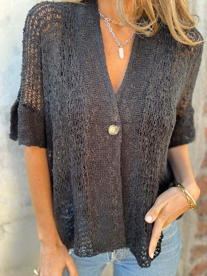 Lightweight knitted jacket for women with elegant button placket Lune London