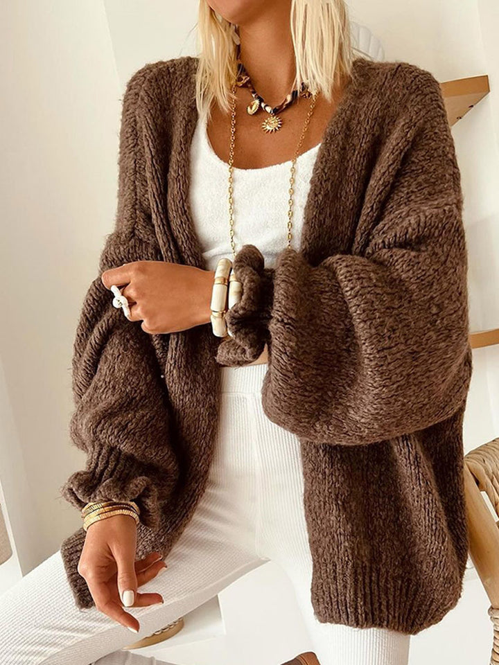 Women's Oversize Knit Cardigan with Voluminous Balloon Sleeves and Teddy-like Texture Amarae