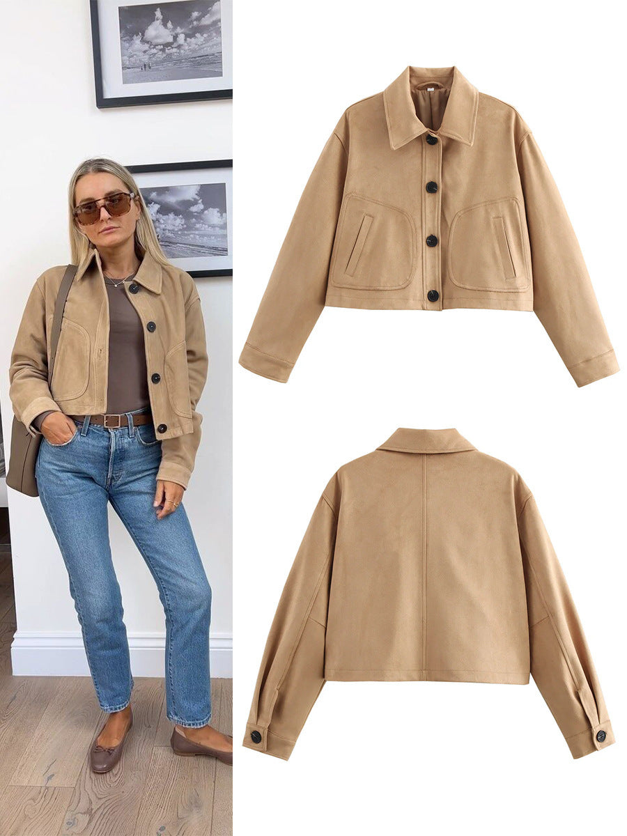Cropped jacket for women in high-quality faux suede with large pockets Lune London