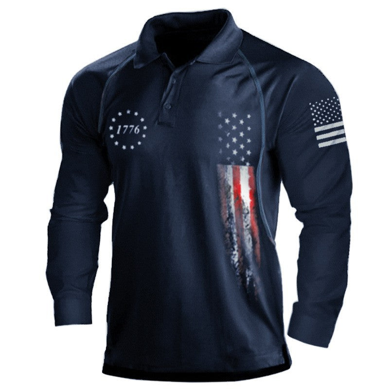 Men's long sleeve polo shirt with a patriotic design and a functional fit Amarae