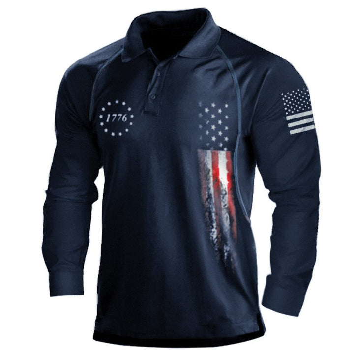 Men's long sleeve polo shirt with a patriotic design and a functional fit Amarae