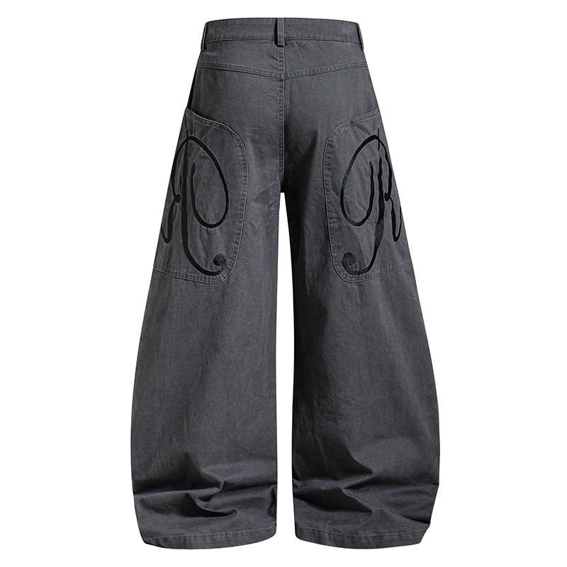 Women's Wide Denim Palazzo Pants with Balloon Hem and Attached Logo Pockets Amarae