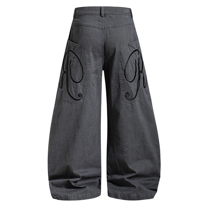 Women's Wide Denim Palazzo Pants with Balloon Hem and Attached Logo Pockets Amarae