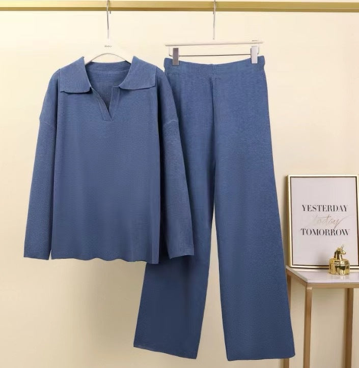 Women Elegant set of casual pants and blouses with collar Lune London