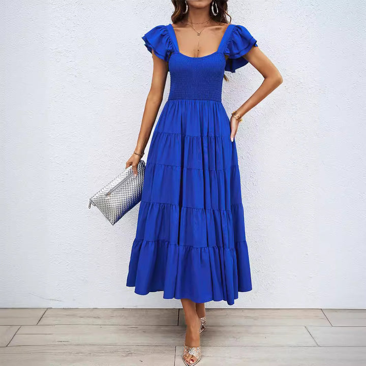 Ladies maxi dress with voluminous ruffle details and swinging skirt Lune London