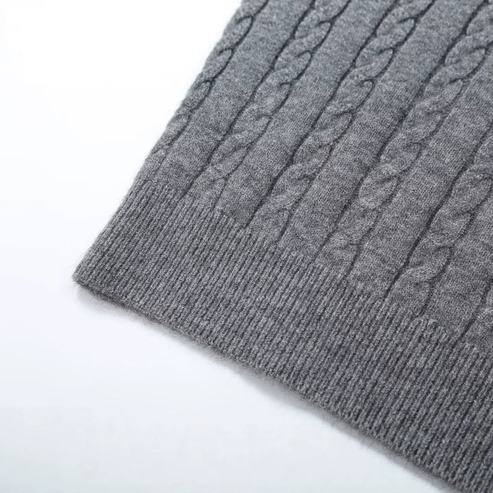 Women's Oversize Cable Knit Sweater with V-Neck and Wide Ribbed Cuff Amarae
